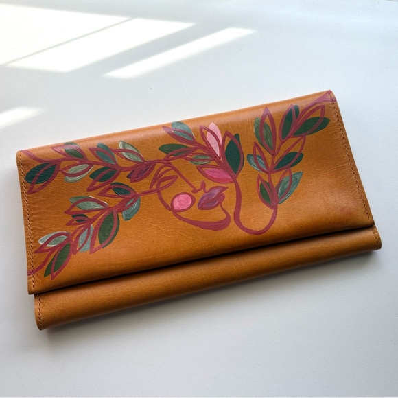 Painted Genuine Leather Clutch Debre Wallet with Floral Design - Picture 1 of 8